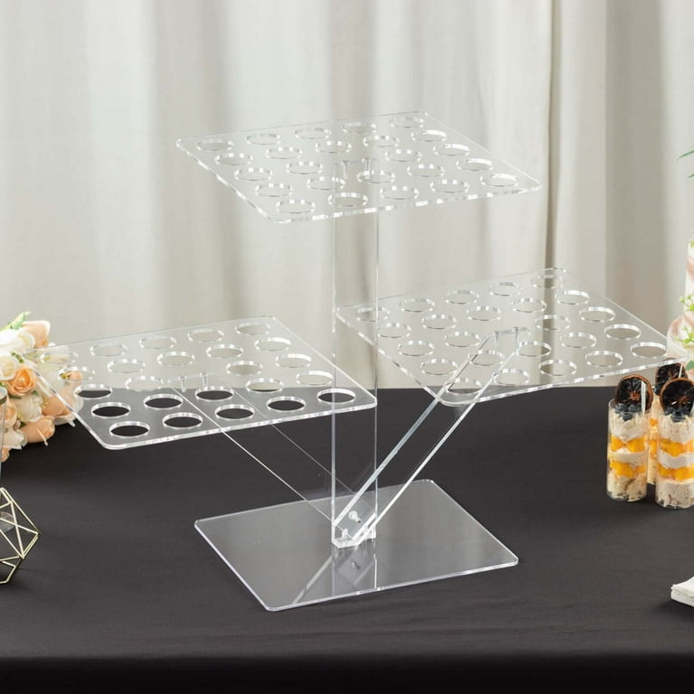 Efavormart 18" Tall Clear 3-Tier Acrylic 72-Slot Mini Cupcake Display Stand, Foldable Plastic Shot Glass Ice Cream Cone Tray