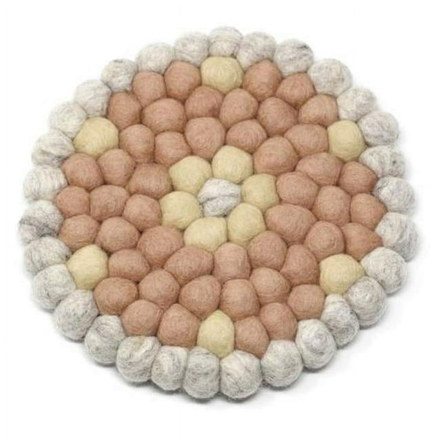 Global Groove GLG50059-01L Hand Crafted Felt Ball Trivets, Round Flower Design - Pink