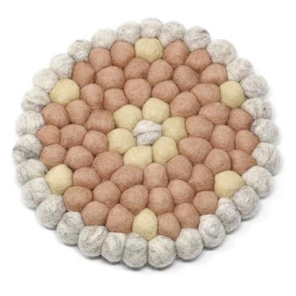 Global Groove GLG50059-01L Hand Crafted Felt Ball Trivets, Round Flower Design - Pink