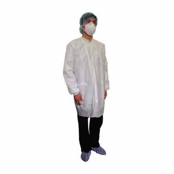 Condor Condor Disposable Lab Coat, SMS, Snaps Closure, White, L 31TV02