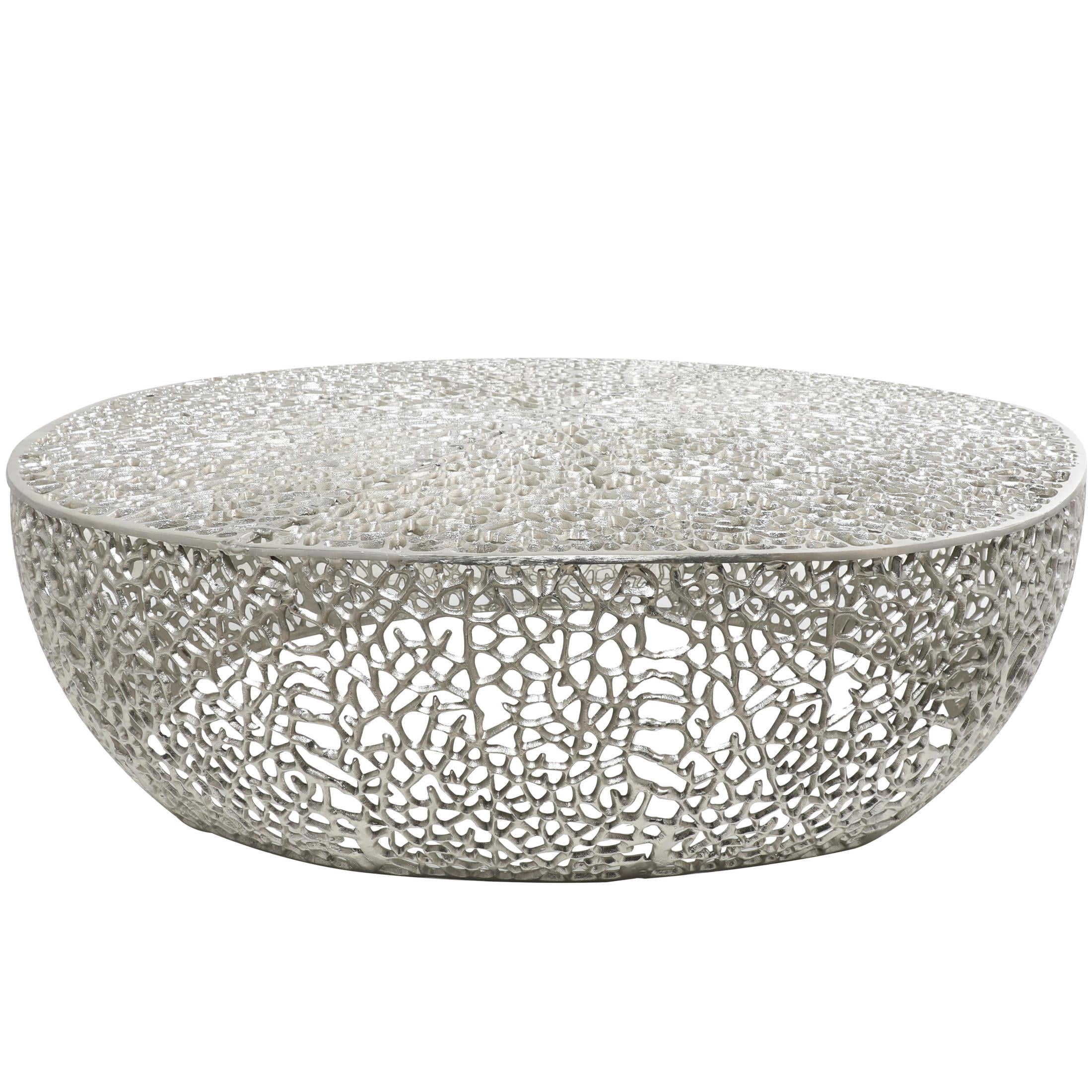 DecMode 44" x 13" Silver Aluminum Metal Abstract Coral Coffee Table, 1-Piece