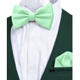 thumbnail image 4 of Boy's Mint Bow Tie with Handkerchief Set Pre-Tied Style Formal Satin Classic Bowtie for Tuxedo Faux Silk, by Adam Young (Medium, Mint), 4 of 5