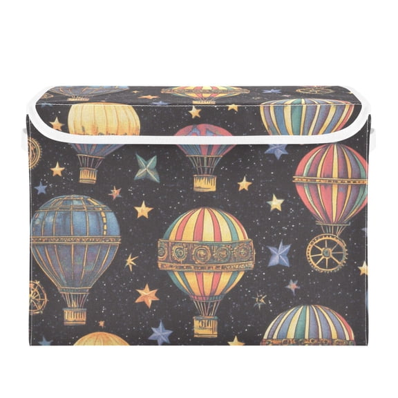 Hot Air Balloons on Dark Large Storage Bins with Linen Collapsible Lid Storage Box 16.7 x 12.6 x 11.8in