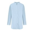 thumbnail image 5 of Women's Buttons Long Sleeve Oversized Round Neck Shirts Mid Length Cotton Linen Comfy Blouses Casual Tops Light Blue,XL, 5 of 6