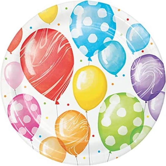 Creative Converting Balloon Bash Dessert Plates, 7", Red, Orange, Yellow, Green, Blue and Purple