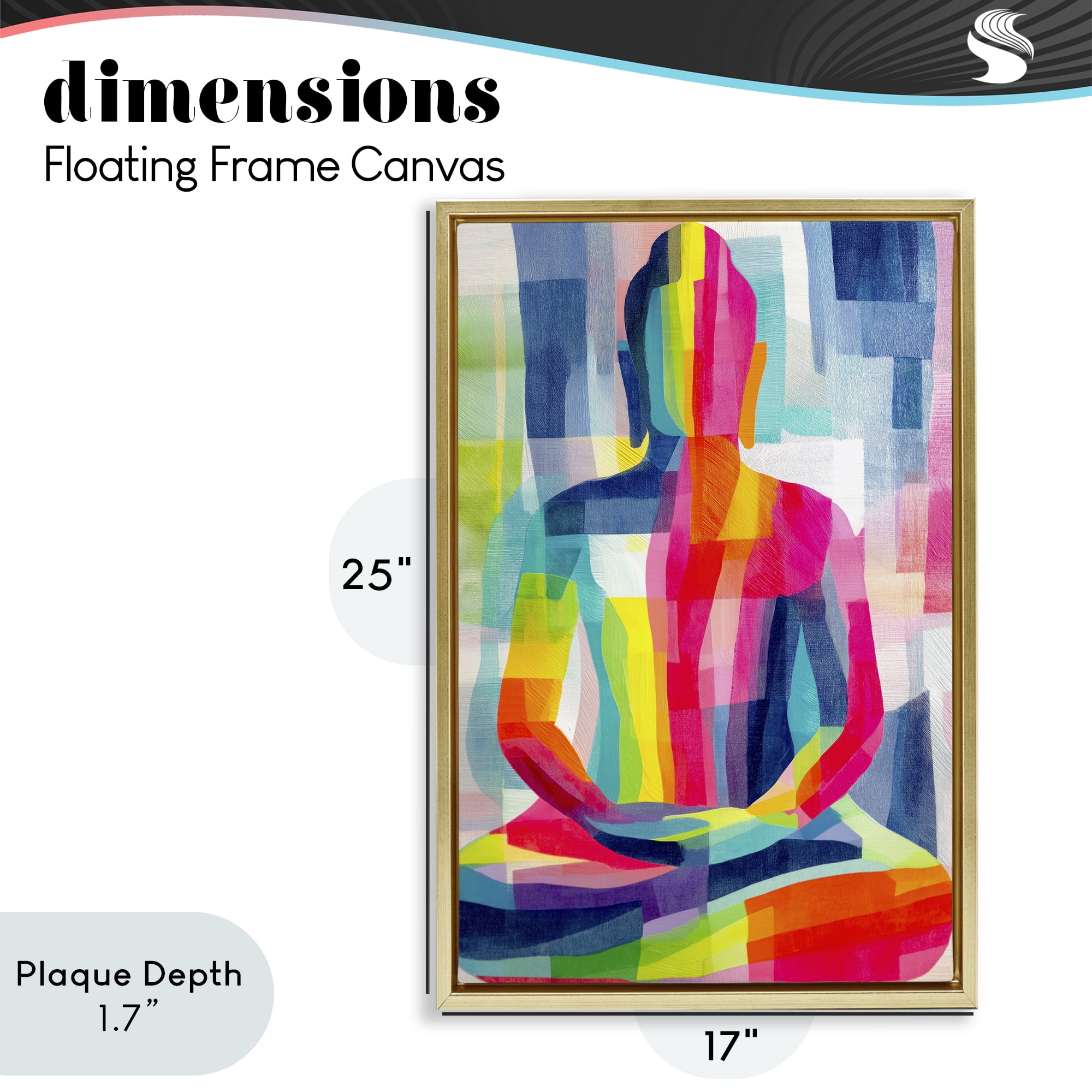 Geometric Buddha In Spectrum Gold Floating Frame Canvas Art, 17 x 25, By Chromatic Storm Studio