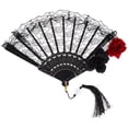 thumbnail image 1 of Abanico plegable de encaje gótico Lolita, abanico de mano negro, abanico victoriano portátil para fiesta de Halloween, cosplay, decoración de boda, espectáculo de baile, 1 of 7