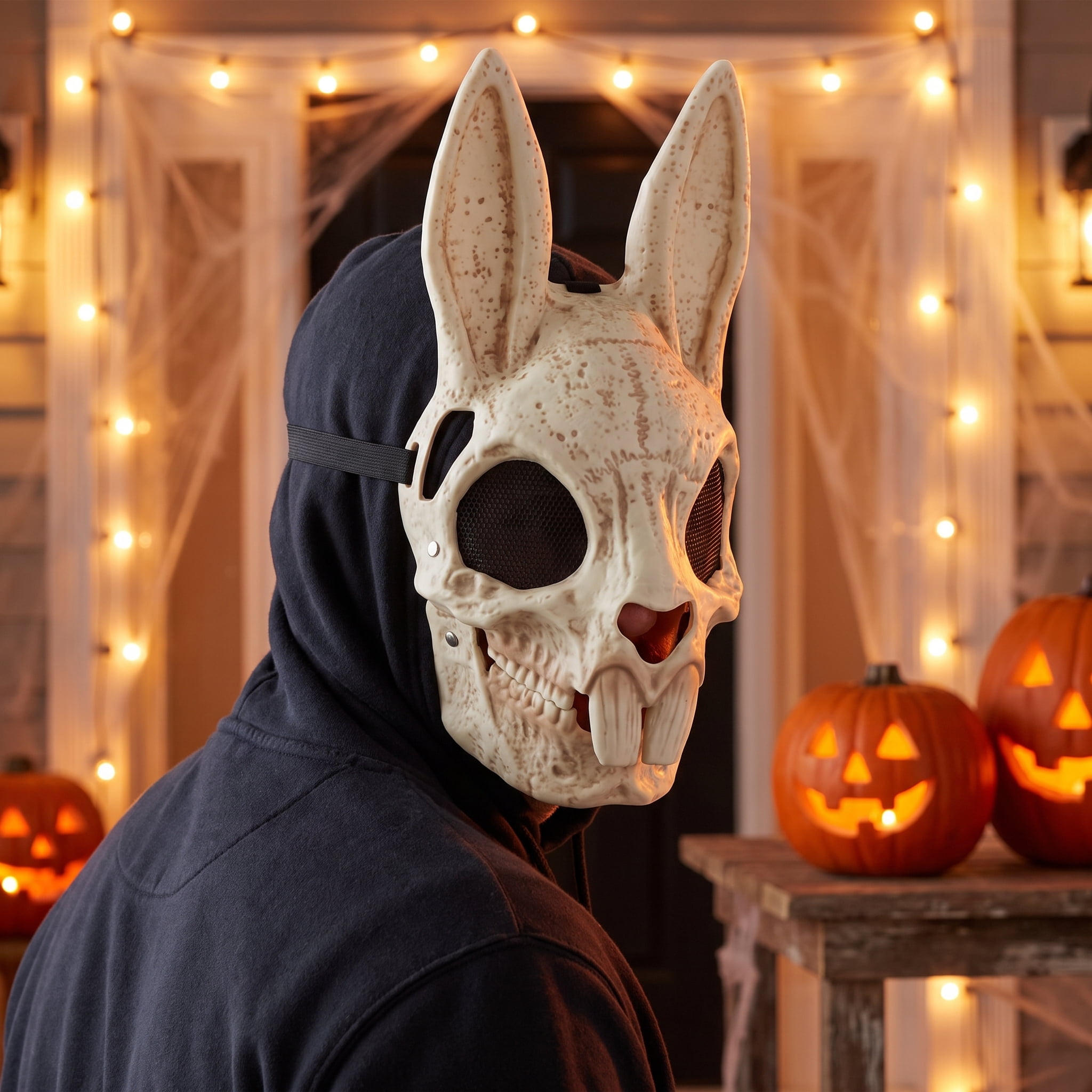 Skeleton Bunny Mask Costume Accessory for Adults, Beige, Halloween by Way To Celebrate