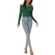 thumbnail image 2 of Suéter de punto acanalado casual de manga larga sin hombros para mujer Inspire Chic, color verde, talla L, 2 of 6