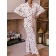 thumbnail image 2 of Women 2 Piece Pajama Set Floral Long Sleeves Button Shirt and Elastic Pants Loungewear Soft Sleepwear for Nightwear, 2 of 9