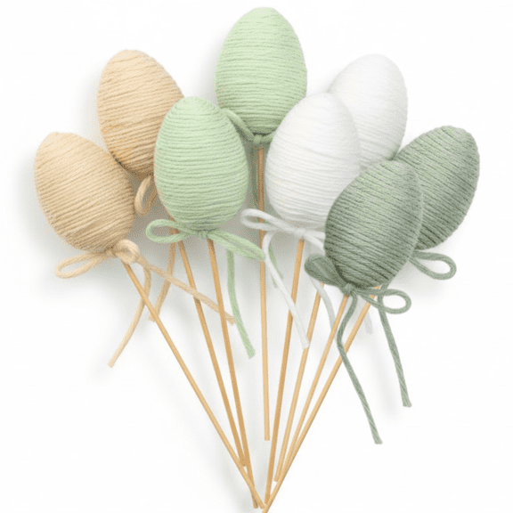 8 Pcs Spring Easter Egg Stems – Twine Wrapped Foam Decorative Egg Floral Picks, 10 Inch Artificial Easter Stems for Wreaths, Centerpieces, Vase Arrangements & Farmhouse Spring Décor