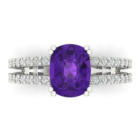 Solitaire with Accents Engagement Ring for Women - 3.48ct Natural Amethyst in 18K White Gold Promise Ring