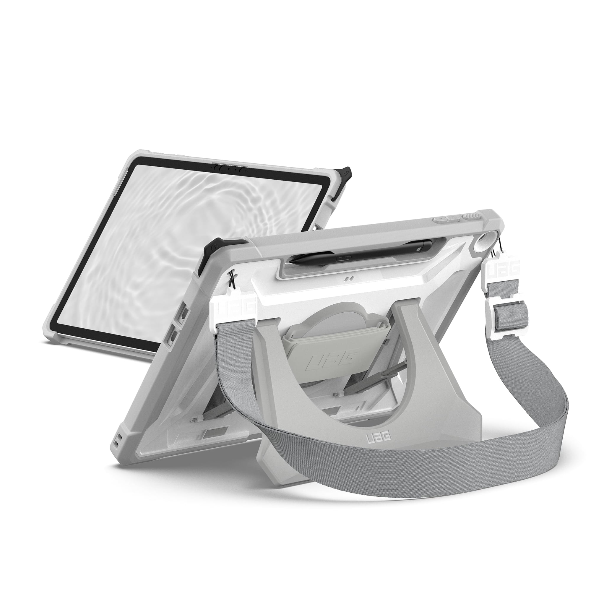 UAG Microsoft Surface Pro 1st Edition 12" Case - Rugged Protective Cover with Multi-angle Kickstand Pen Holder Hand Strap & Shoulder Strap, Plasma Healthcare White/Grey
