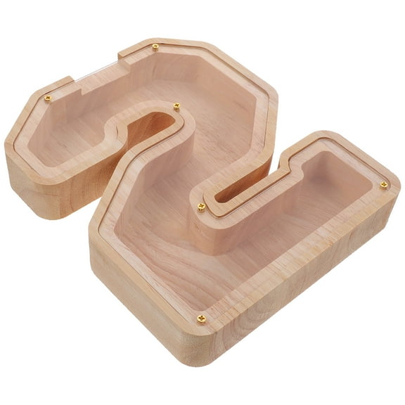 FESTFENDS Wooden Piggy Bank for Storage Light Brown Digital Transparent Portable Money Saving Box 5.9x4.3 Inches