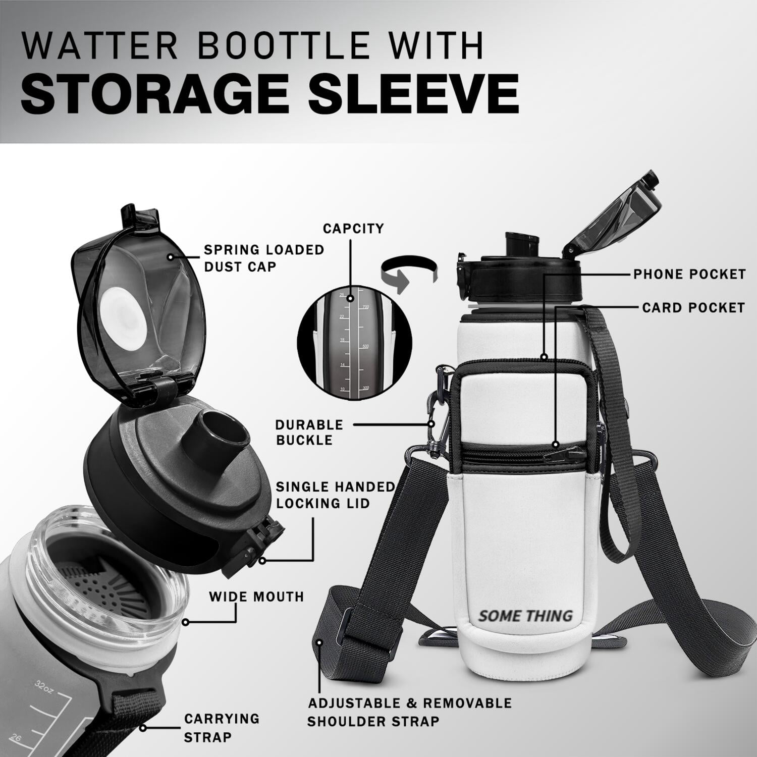 32oz Sports Water Bottle with Detachable Strap, Button-Operated Lid, and Straw - Perfect for Hydration on the Go