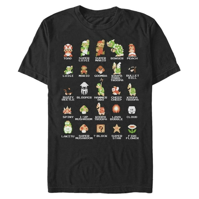 Camiseta Nintendo Pixel Cast para Hombre Negra Talla M