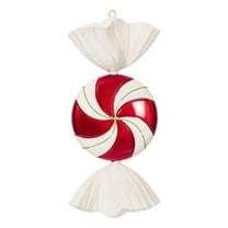 Pemberly Row 18.5" Plastic Flat Swirl Candy Christmas Ornament in Red/White