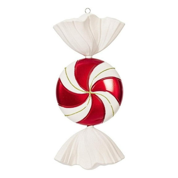 Pemberly Row 18.5" Plastic Flat Swirl Candy Christmas Ornament in Red/White