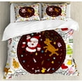 thumbnail image 1 of Kids Christmas Queen Size Duvet Cover Set, Dancing Santa and Reindeer Happy New Year Cute Childish Party Icons Doodle, Decorative 3 Piece Bedding Set with 2 Pillow Shams, Multicolor, by Ambesonne, 1 of 3