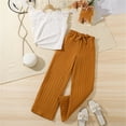 thumbnail image 2 of HaiMao Girls Summer Cute Outfits Clearance 2 Piece Crop Tops Wide Leg Long Pants Sets Suit Brown 12 Years, 2 of 9