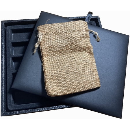 N icePackaging - Black Leatherette Deluxe Dice Tray with Padded Insert and Brown-Burlap Travel Pouch - for RPG / Tabletop / DND / Dice Rolling - Lightweight
