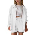 thumbnail image 6 of UACY Girls 2 Pcs Boho Linen Outfits Long Sleeve Button Down Loose Top Matching Short Pants Toddler Kids Casual Gauze Sets ﻿ (White, 9-10 Years), 6 of 8