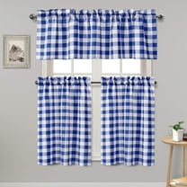 Mloabuc 3 Piece Semi Sheer Kitchen Curtains - Light Filtering Buffalo Plaid Tier and Valance Window Curtains Set, Royal Blue and White, 52 W x 18 L (1 Panel)   26 W x 36 L (2 Panels)