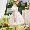 thumbnail image 4 of CCRFTGI Girls Summer Dresses Size 10-12 Casual Dress Off Shoulder Pleated Cake Square Neck Ruffle Smocked Floral Princess Party A-Line Dress White 5-6 Years, 4 of 8