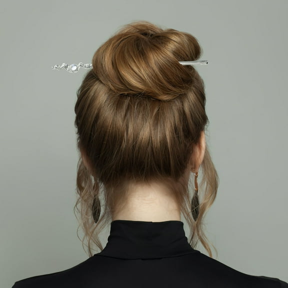 Pretyzoom Hair Pin Chinese Hair Chopstick Silver Metal Vintage Accessory for Celebrations 1Set