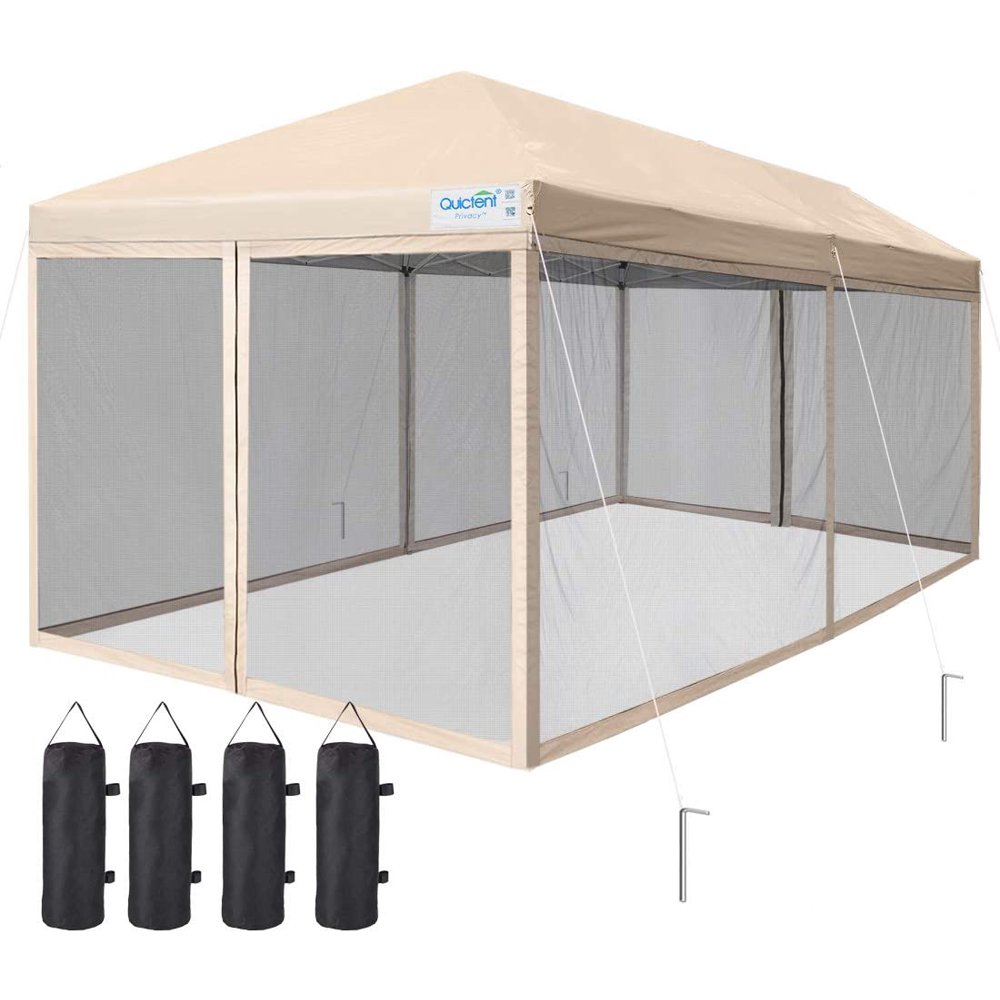 Quictent 10x20 Ez Tan Pop up Canopy with Netting Gazebo Mesh Side Wall