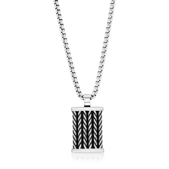 Beaux Bijoux Men's Chevron Design Necklace in Stainless Steel - Hypoallergenic Necklace for Men - Fine Rectangle Pendant Necklace