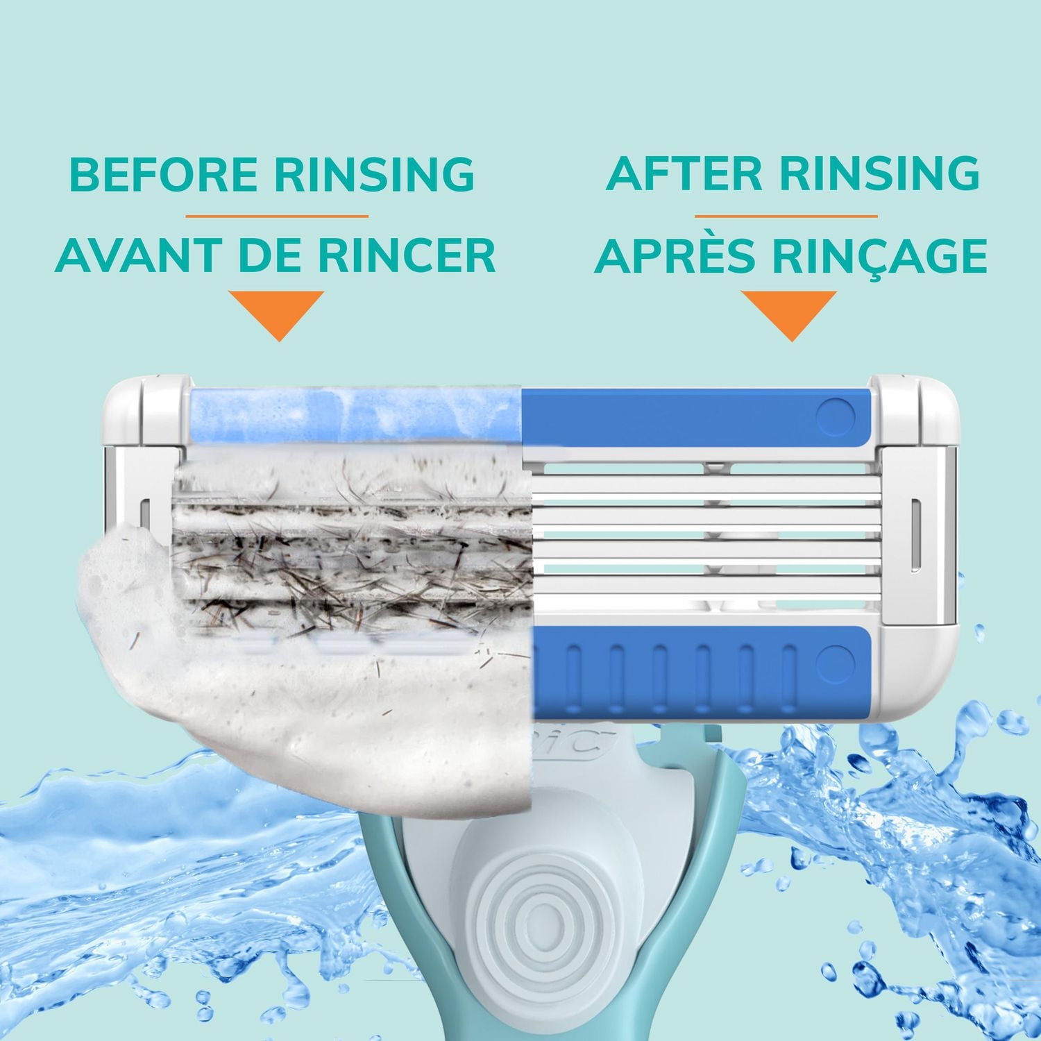BIC EasyRinse Anti-Clogging, Refillable Women's Razors With 4 Blades, 1 Razor Handle and 3 Refill Razor Cartridges Razor Kit