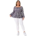 thumbnail image 3 of DARING DIVA Women's Plus Sweetheart Neck Long Sleeve Floral Blouse 4X Purple, 3 of 6