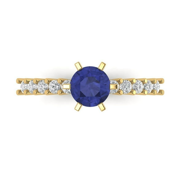 Solitaire with Accents Engagement Ring for Women - 1.05ct Simulated Tanzanite in 18K Yellow Gold Promise Ring