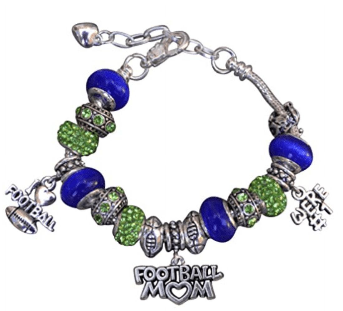 Sportybella Football Mom Charm Beaded Bracelet for Women, Football Mom Jewelry in Team Colors, for Football Player Moms