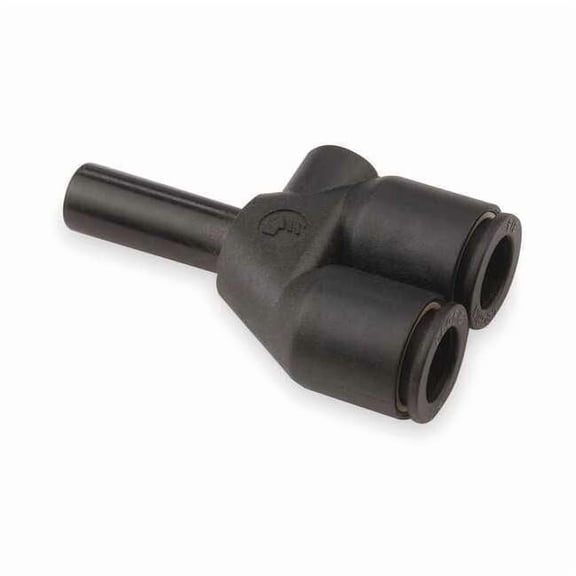 Push-Fit Wye Fitting, 5/32 in or 4mm Tube Size, Brass, Fiberglass-Reinforced Nylon, Black, 10 PK