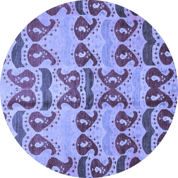 Ahgly Company Machine Washable Indoor Round Abstract Blue Modern Area Rugs, 3' Round