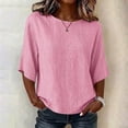 thumbnail image 1 of Neewe Women's Summer Casual Crewneck Half Sleeve T-Shirts Plain Loose Fit Cotton Linen Basic Tops Tees Blouses, 1 of 8