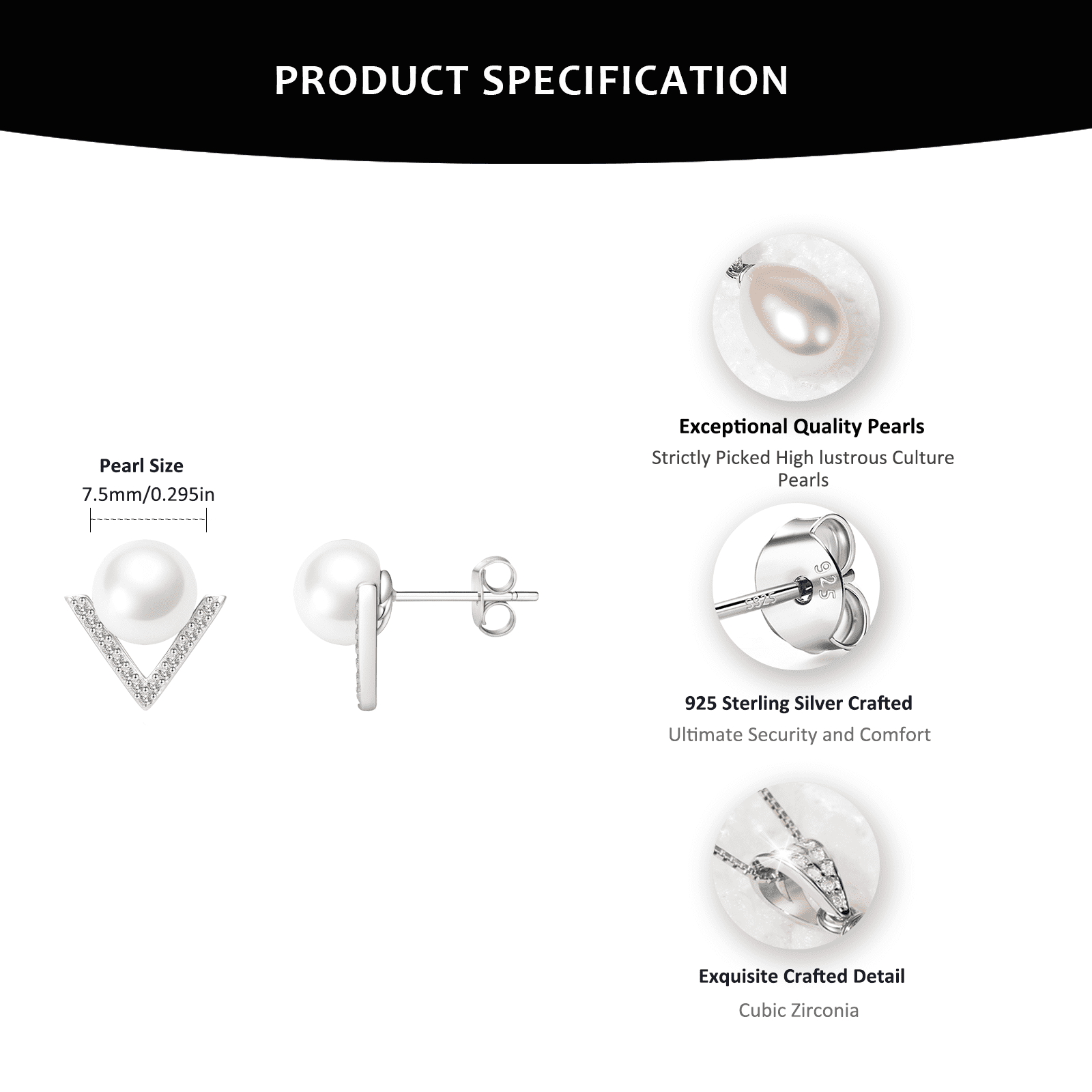YAMI 10-11 mm Freshwater Cultured Pearl Necklace & Earrings Set, 925 Sterling Silver White Pearl  Valentine's Day Jewelry Gift for Her