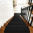 thumbnail image 2 of Pure Era Soft Plush Carpet Stair Treads Cover 16Pcs Bullnosed 9" x 30" Indoor Shaggy Rug Set Self Adhensive Back(Set of 16,Black), 2 of 11