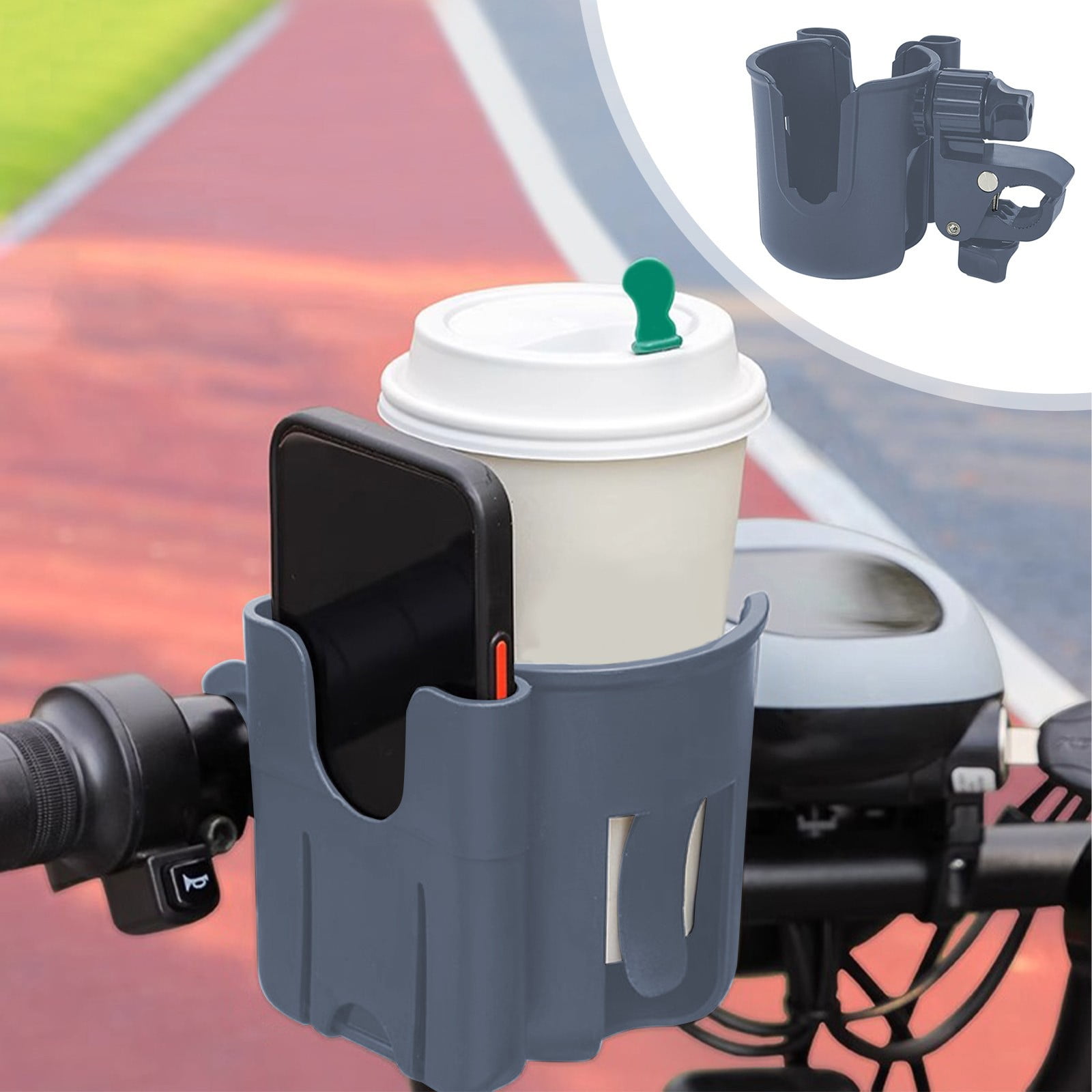 Coollooc Stroller Cup Holder with Phone Holder, Bike Cup Holder, Universal Cup Holder, 2-in-1 Cup Phone Holder for Stroller, Bike, Wheelchair, Walker, Scooter
