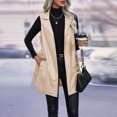thumbnail image 4 of ATOYSOY Casual Leather Loose Dress Jackets for Women Sleeveless Vest Solid Color Coat Lapel Open Front Cardigan Fall Winter Trendy Outwear Beige L, 4 of 6