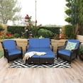 thumbnail image 1 of Costway  5PCS Patio Rattan Furniture Set Loveseat Sofa Ottoman Navy Cushion, 1 of 10