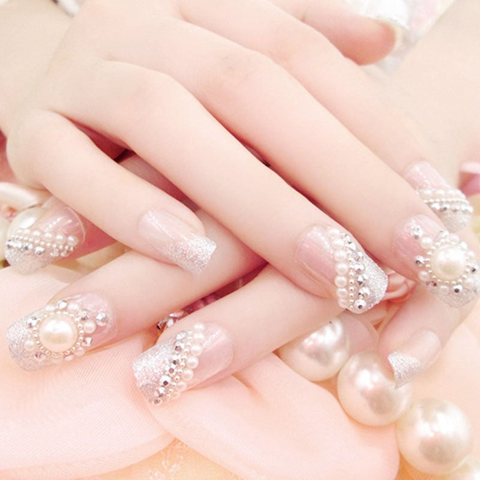 70+ Wedding Nails For Brides : Barely There Nails with Pearl Accents