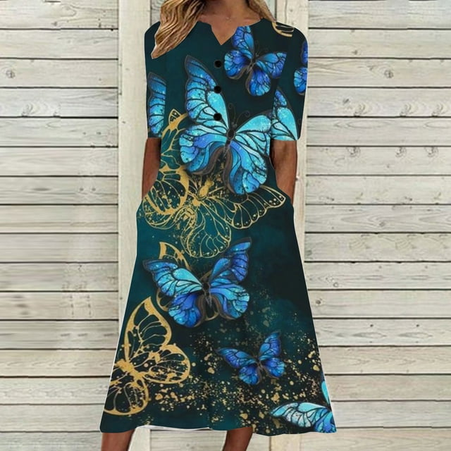 Robes pour Femmes 2024 Été Surdimensionnée Décontractée à Manches Courtes à Col en V Robe Imprimée Robe Ample Rabais de 50 % Liquidation!
