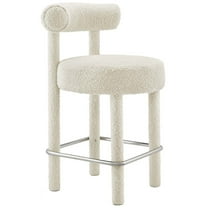 Modway Toulouse Boucle Fabric Counter Stool, Ivory/Silver