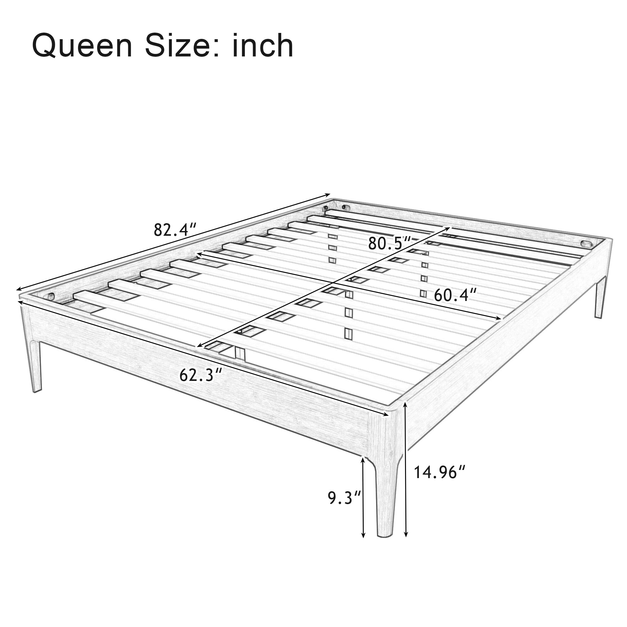 Euroco Bamboo Wood Platform Bed, Queen Size Minimalist Style Bed, Chocolate