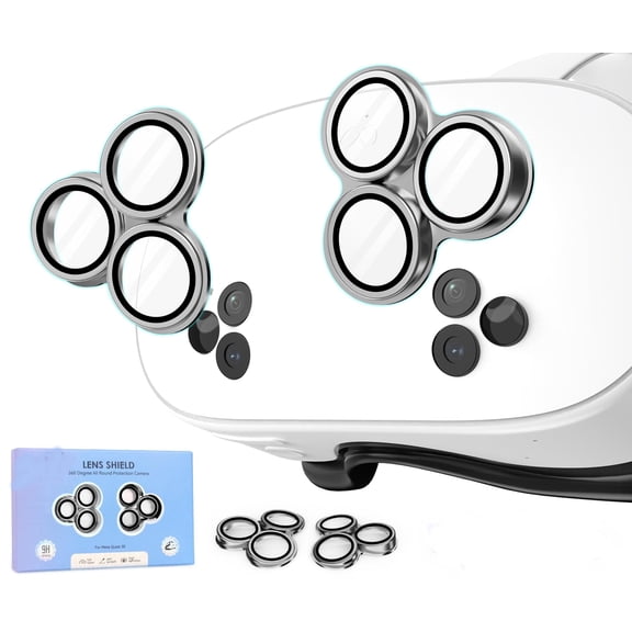 9H Tempered Glass Lens Protector for Meta/Oculus Quest 3s, VR Accessories Full-Cover Camera Cover, Anti-Scratch & Anti-Fingerprint for Enhanced VR Clarity (1-Pack Silver)