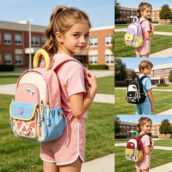 Cute Colorful Backpack for Age 4t 5t 6t, 5th 6th with Side Pockets Lightweight Adjustable Straps Primary School Play Daypack