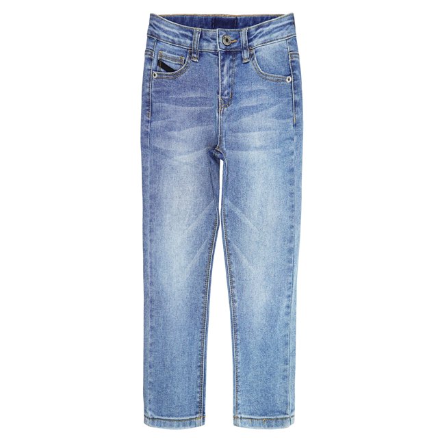 KIDSCOOL SPACE Girl Jeans,Big Kid Straight Slim Fit Elastic Band Inside Denim Jeans Pants,Light Blue,7-8 Years